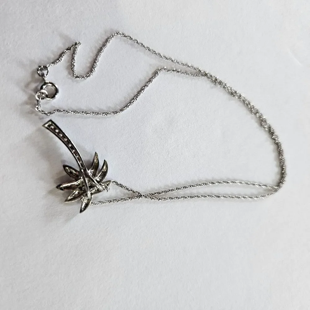 Fine Arts Silver FAS 925 Sterling Silver Simulated Diamond Palm Tree Necklace